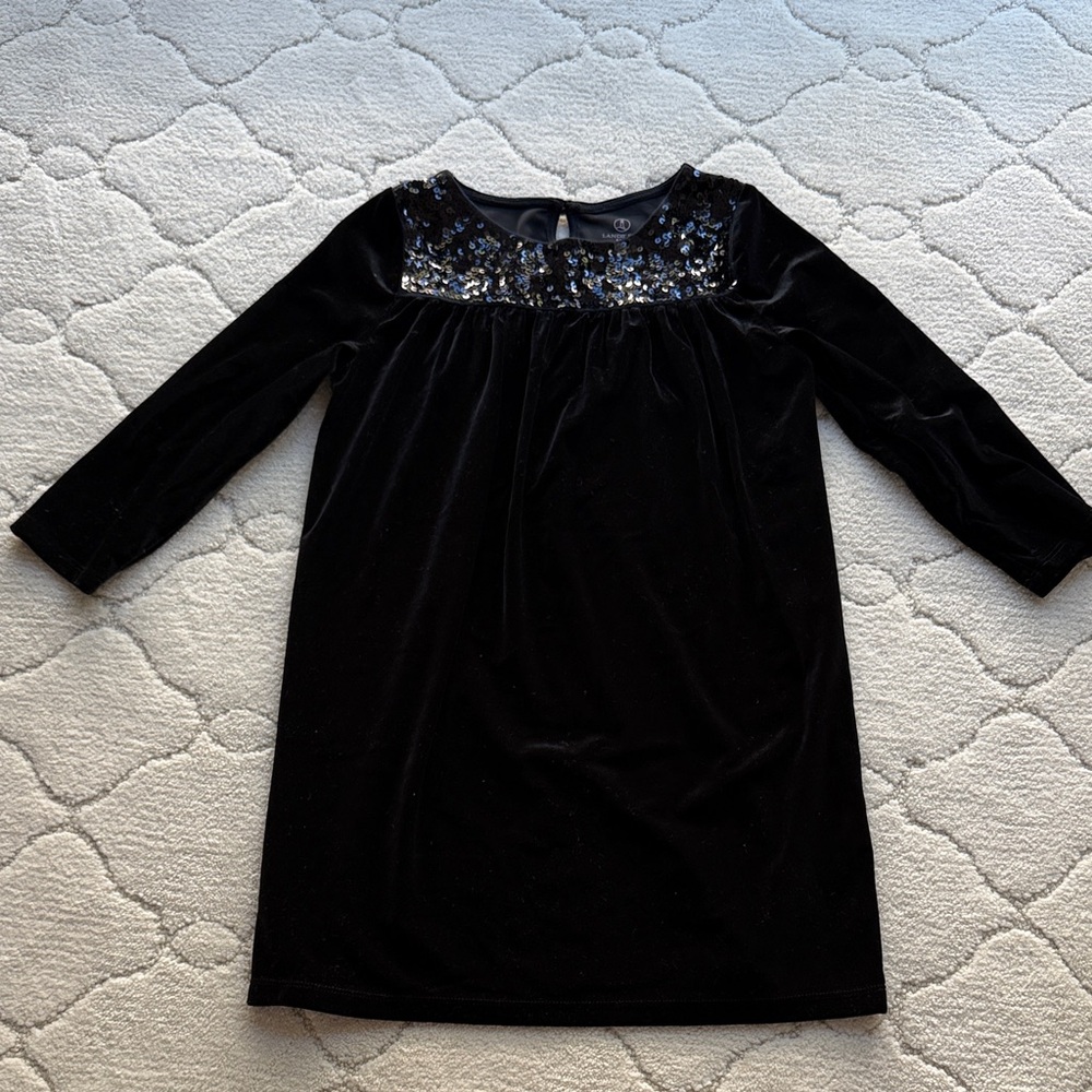 Lands' End Black velvet Dress with Sequin Accents